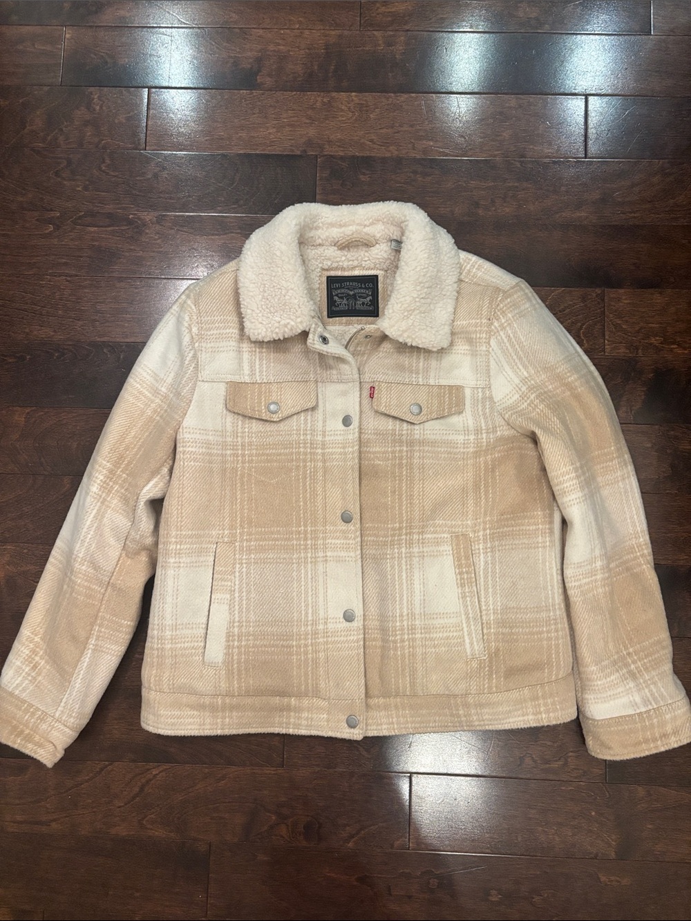 Levi’s | M | Beige Plaid Sherpa Collar Jacket - Picture 6 of 7